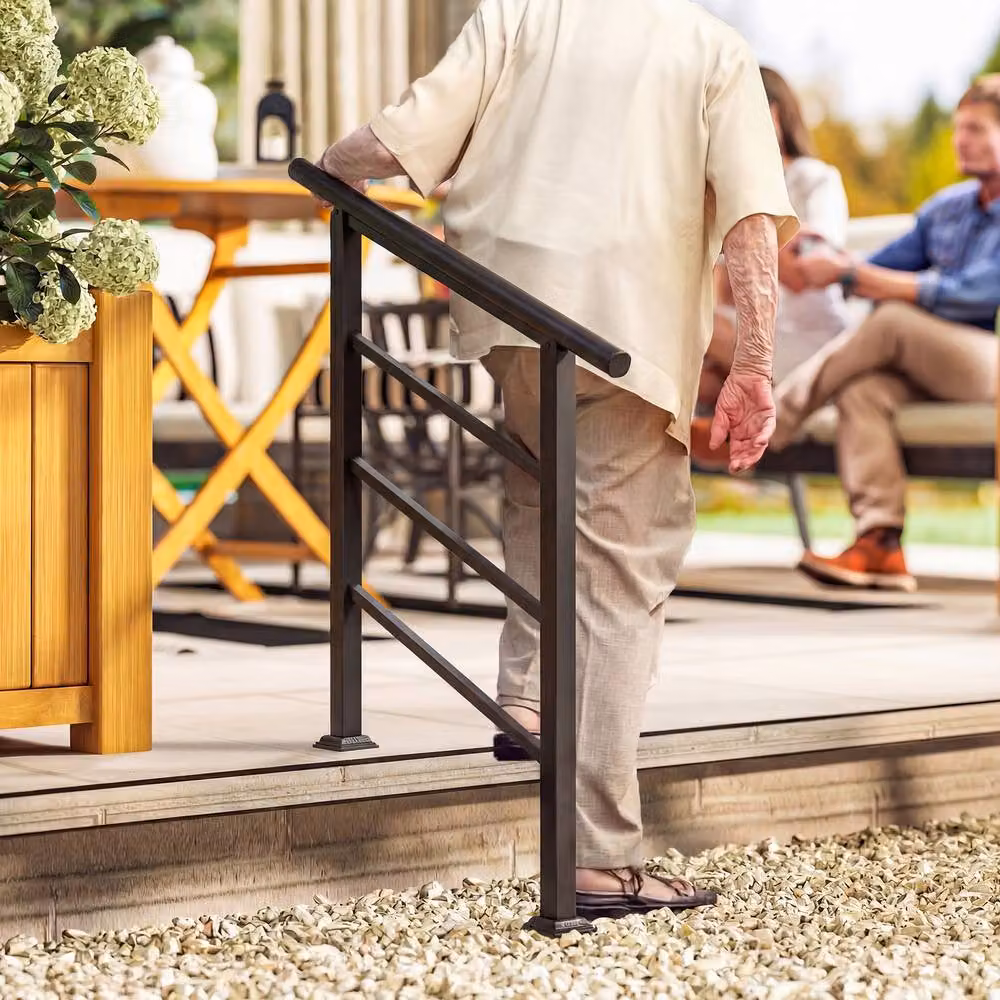 OUTSUNNY Black Outdoor Stair Handrail for 1 to 3 Steps – 2
