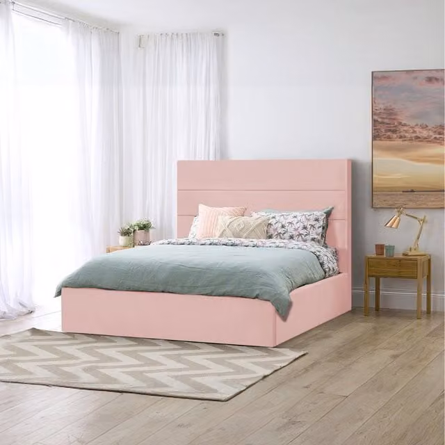 Desire Deco Olivia Upholstered Velvet Storage Bed in Pink, W/D/H: 200 x 200 cm