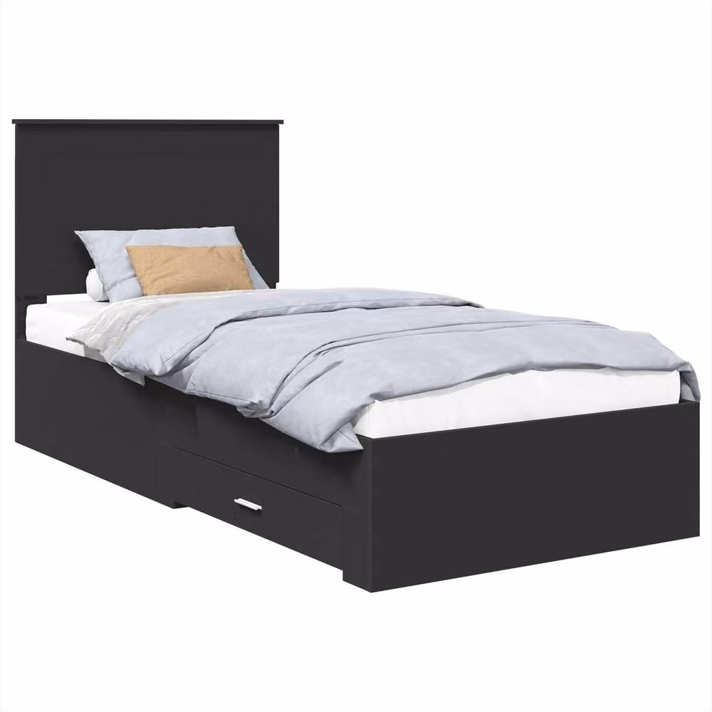 Berkfield Home Modern Bed Frame with Drawers in Black and Silver, Engineered Wood, W: 75 cm, L: 190 cm – 2