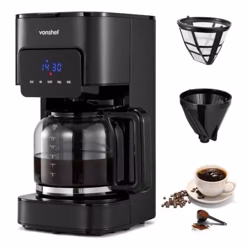 VonShef Retro Digital Filter Coffee Machine, 1.5L, Black – 1