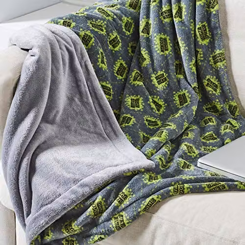 Just Essentials Reversible Game Over Print Fleece Blanket in Bright Green, Small – 4
