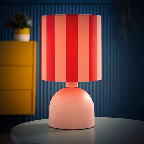 ValueLights Miley Pink Stripes Drum Table Lamp with LED Bulb, Pink and Multicolour Ceramic Lamp – 2