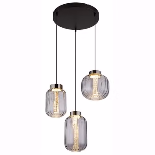 Globo Lighting Modern LED Suspended Pendant Lamp for Living and Dining Rooms in Black and Chrome with Smoked Glass, H: 150 cm – 1