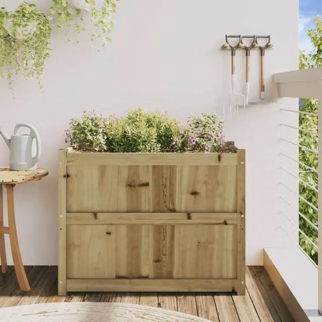 Berkfield Home Beautiful Garden Planter in Brown Impregnated Pine Wood W/D/H: 90 x 50 x 70 cm – 1