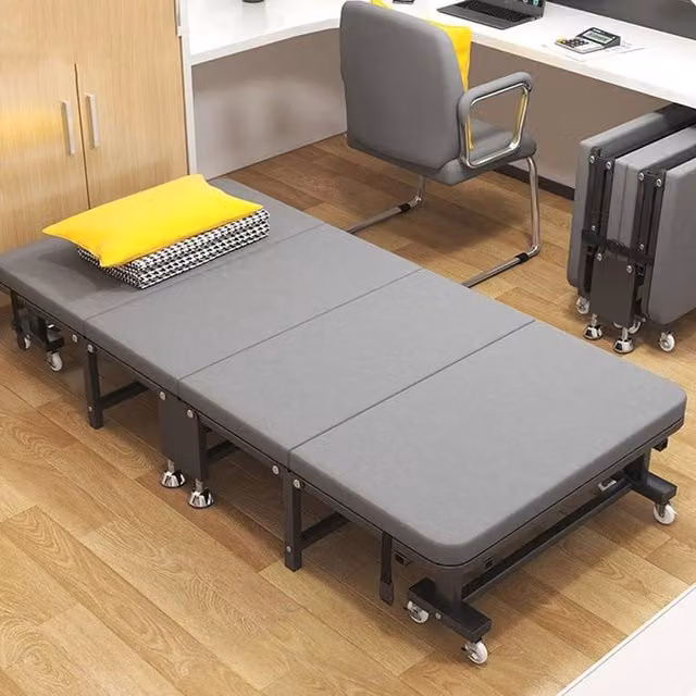 KORVIXA Folding Single Portable Guest Bed with Metal Frame and Wheels in Grey
