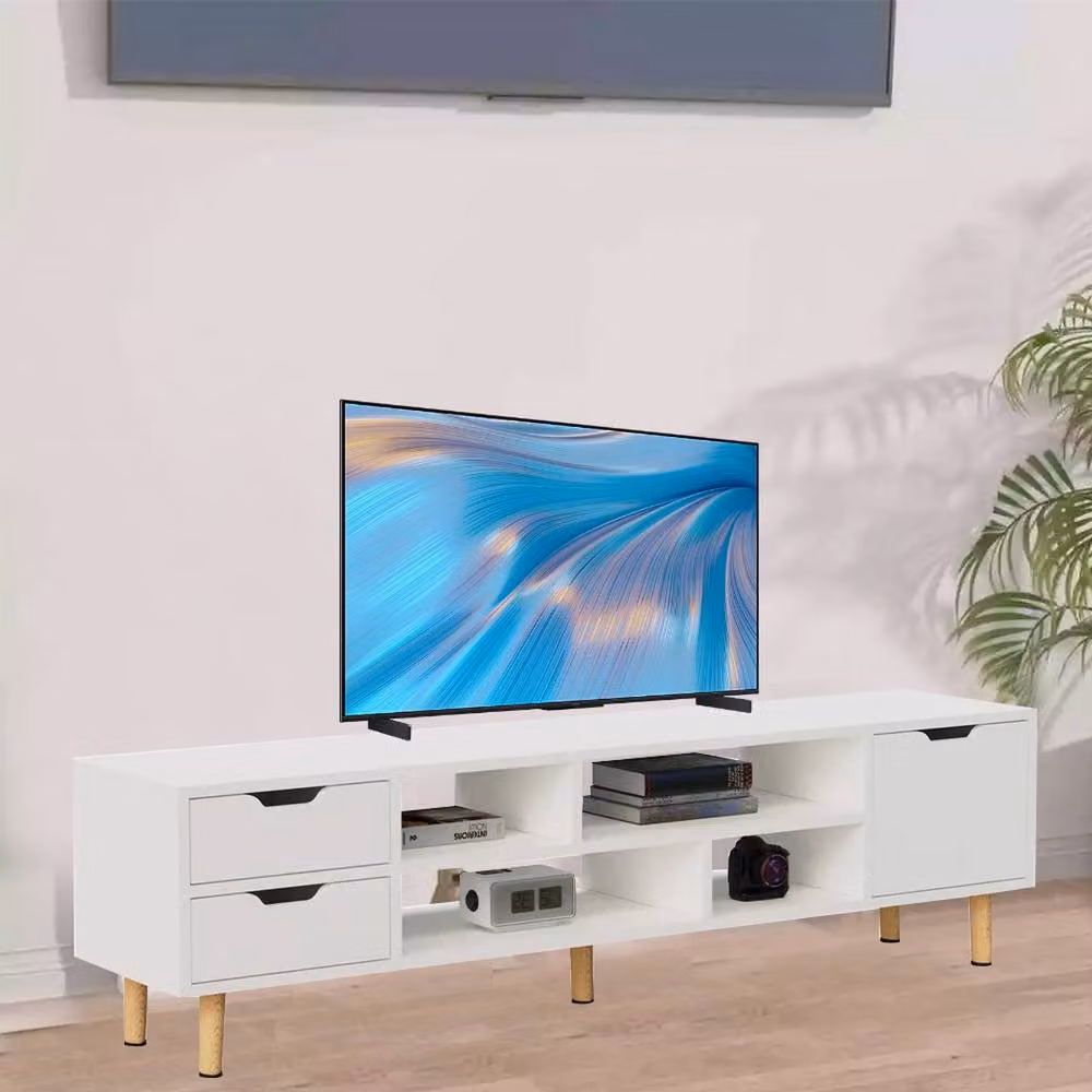 SPETLEK High Gloss Minimalist TV Stand Cabinet in White – 3
