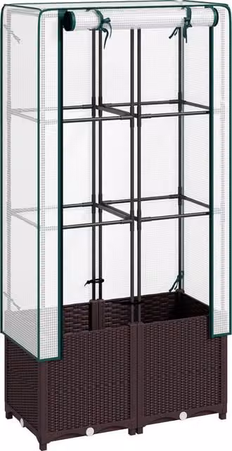 Outsunny Raised Garden Bed with Trellis, Brown Plastic Planter Box for Climbing Plants and Flowers, W/D/H: 80 x 40 x 140 cm