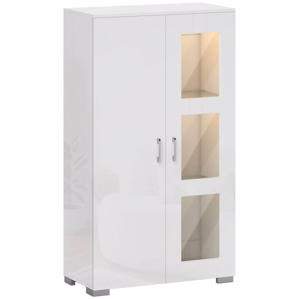 Wyld Haus Sora Coma High Gloss White Display Cabinet with Glass Doors, Internal Shelves and Integrated LED Lighting – 2