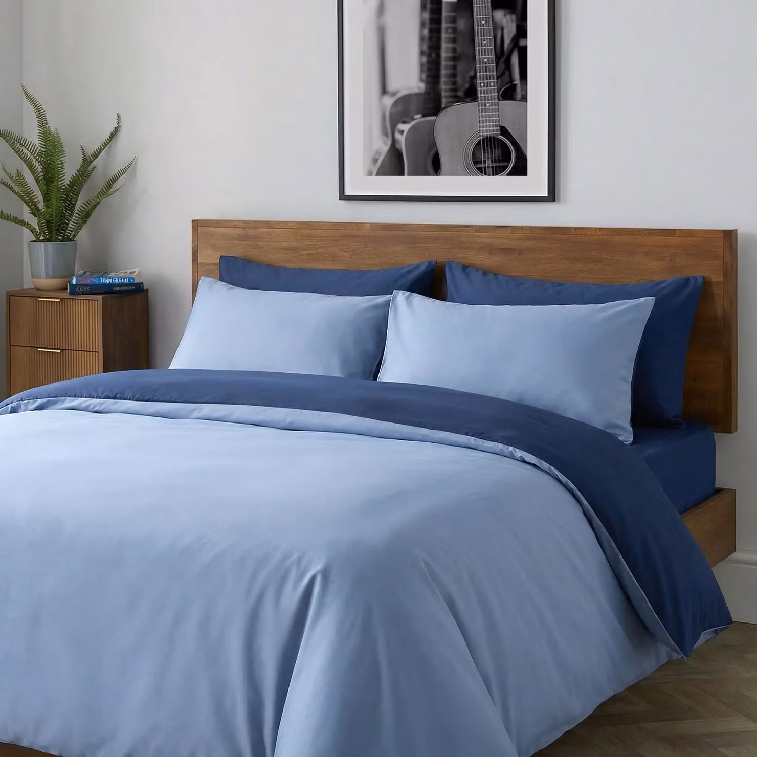 Brentfords Reversible Microfibre Double Duvet Cover and Pillowcase Set, Blue, W/D/H: 200 x 200 cm with 2 x 50 x 75 cm Pillowcases – 3