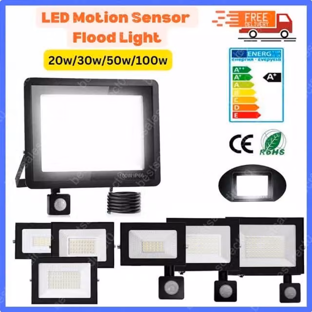 Kelvenix 30W LED Outdoor Security Floodlight with PIR Motion Sensor, Cool White 6500K, Black