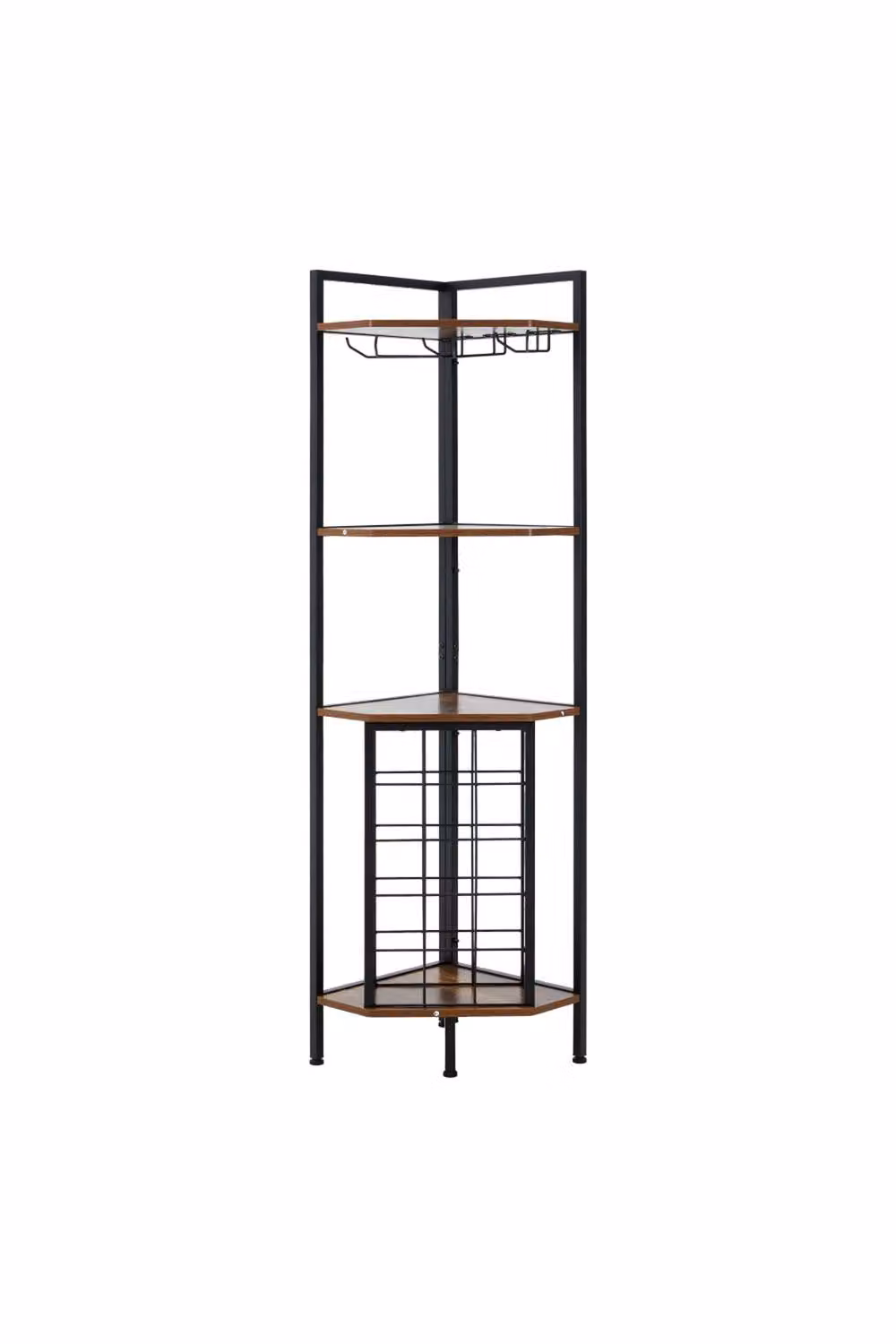 Living and Home Freestanding Industrial Corner Wine Rack with Glass Holder and Bottle Storage in Matt Black Metal – 3