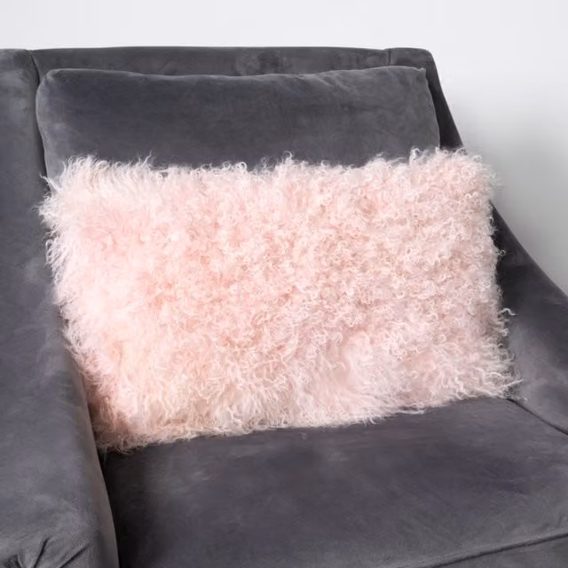 Native Natural Pink Curly Lambskin Cushion W: 50 cm, H: 30 cm, D: 30 cm