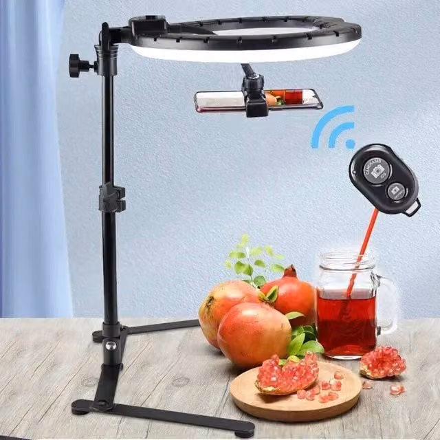 FLAVORA Adjustable Overhead Phone Tripod Stand with Ring Light, Black