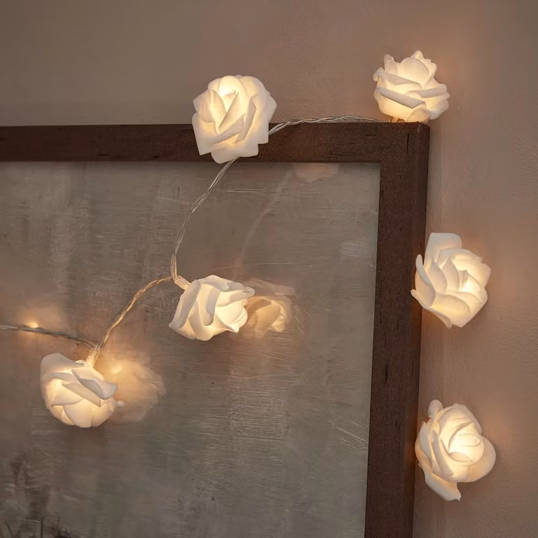 Lights4fun 20 Warm White LED Rose Flower Battery Fairy Lights
