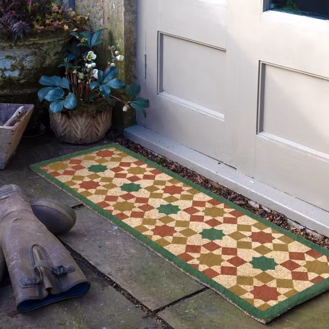 Artsy Mats Green Moroccan Tile Pattern Coir Doormat in Brown, W/D: 120 x 40 cm