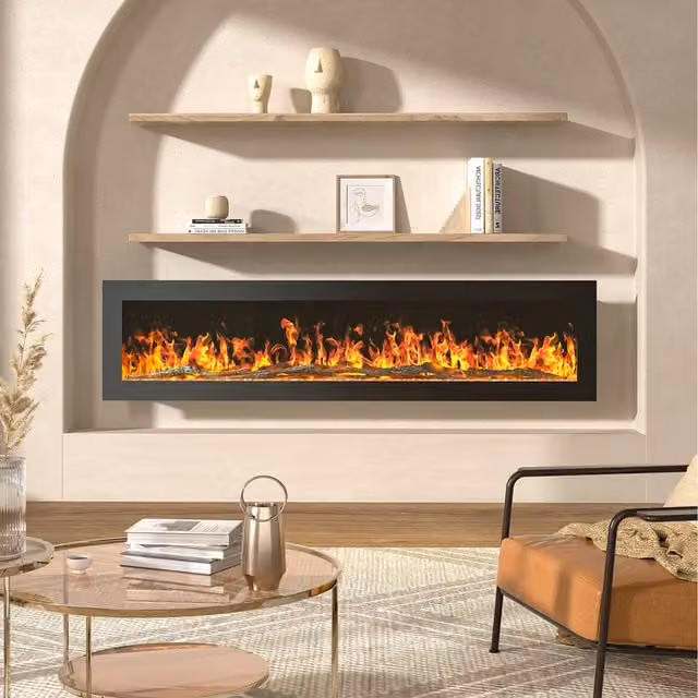 Livingandhome Black Wall-Mounted or Freestanding Electric Fireplace, Width: 152.4 cm