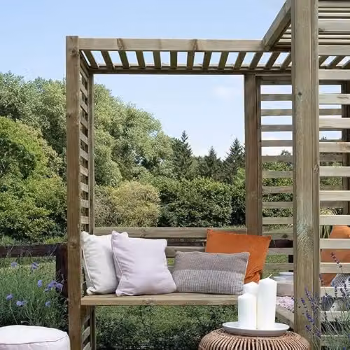 Forest Garden Firenze L-Shape Corner Arbour in Natural Brown Wood – 3