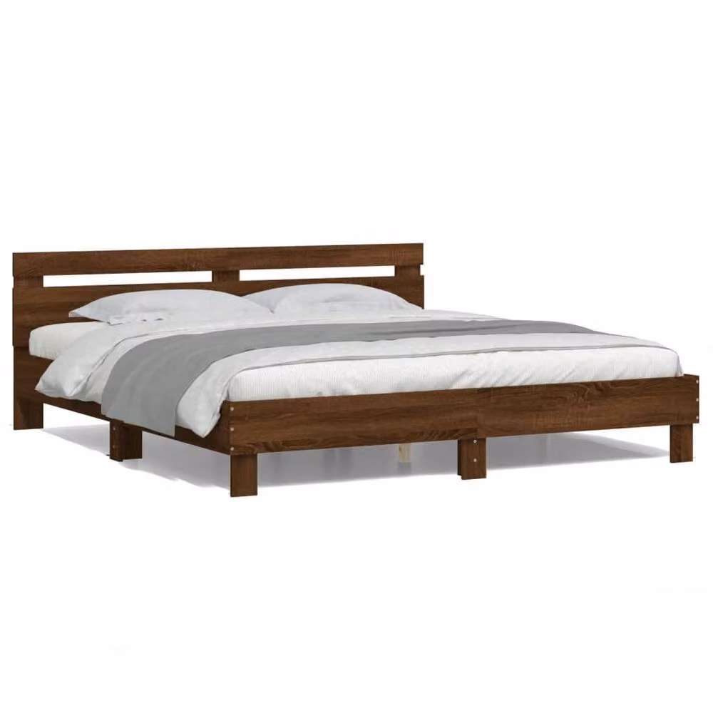 Berkfield Home Durable Bed Frame with Under-Bed LED Lighting in Brown Oak, W/D/H: 200 x 70 x 205 cm – 4