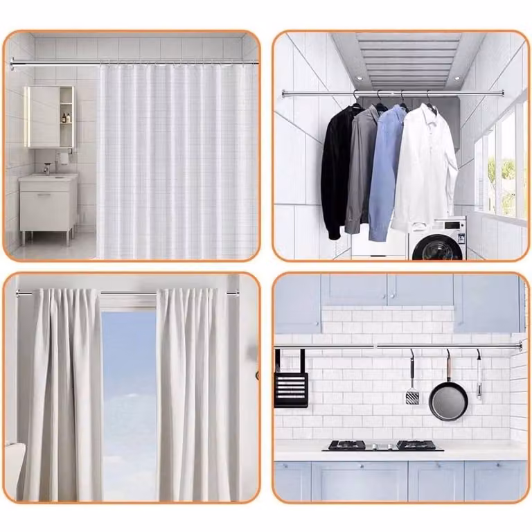 KORVIXA 2-Piece Extendable Stainless Steel Wardrobe Hanging Rail in Silver, 50 cm