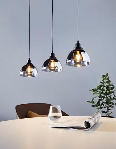 Eglo Beleser 3-Light Suspended Pendant Light in Black with Glass Shades – 2