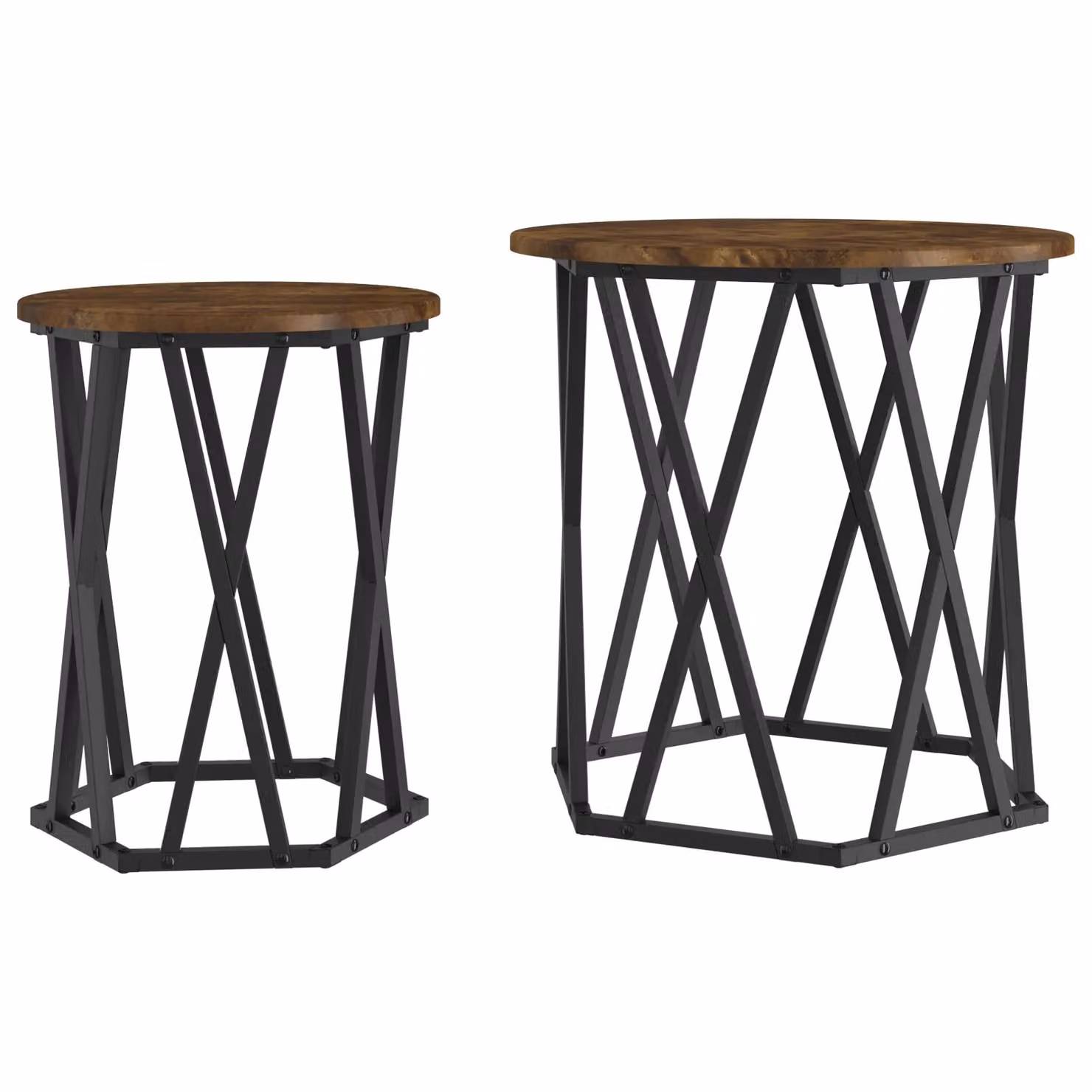 Berkfield Home Set of 2 Round Smoked Oak Nested Side Tables in Brown – 2