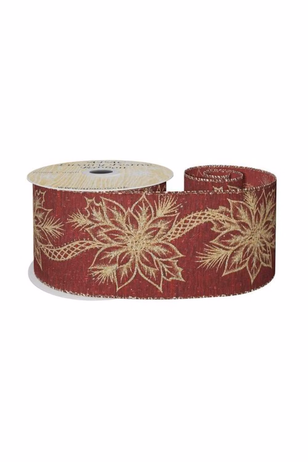 KDMD Red and Gold Poinsettia Ribbon, Width: 6.3 cm, Length: 9.14 m – 2