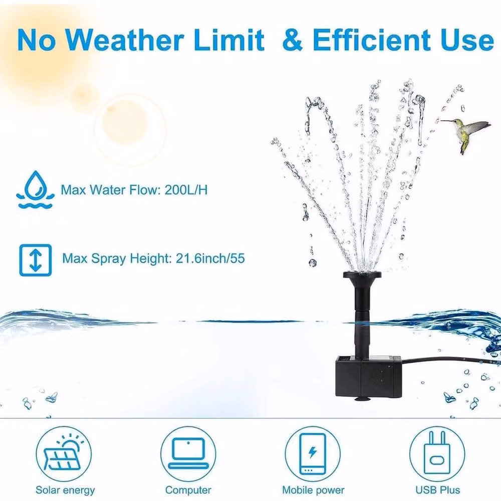 FLAVORA Solar Panel Powered Water Feature Pump in Black, 200L/H, W/D/H: 100 x 100 x 55 cm – 4