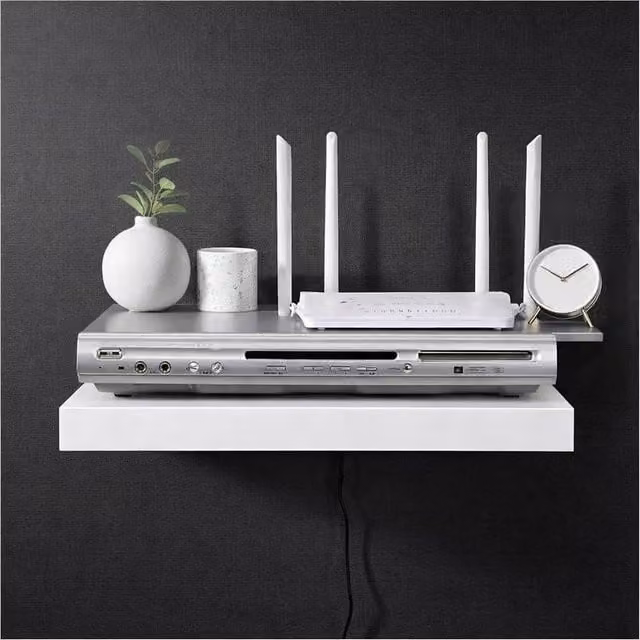 Spot On Dealz White Glossy Floating Media Shelf for Living Room or Bedroom, W: 45 cm – 1