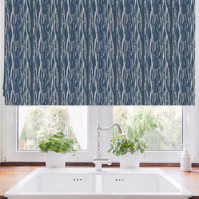Terrys Lucerne Made to Measure Blackout Roman Blind in Blue and Grey Striped Textile