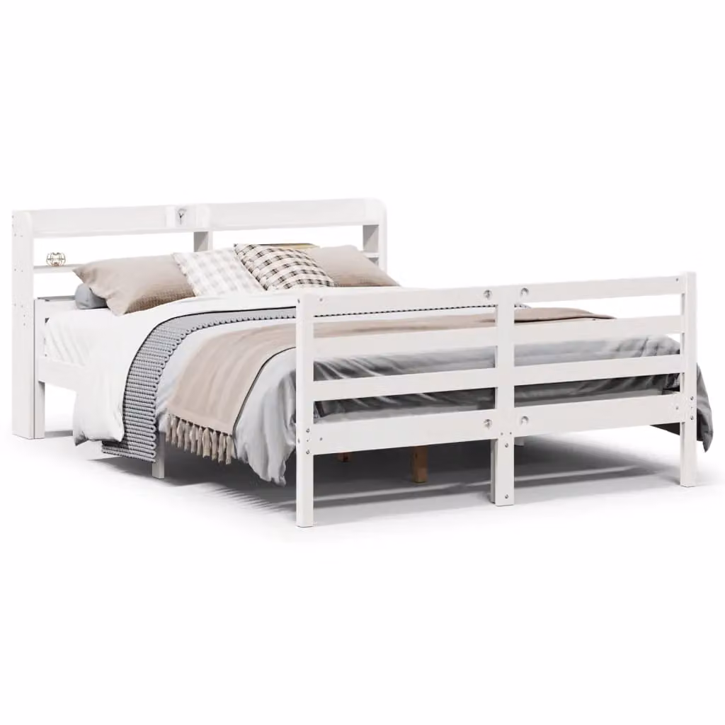 Berkfield Home White Solid Wood Bed Frame with Headboard and USB Charging Port, W/D/H: 140 x 200 cm – 2