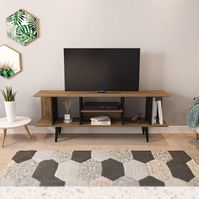 Decorotika Akya Mid-Century TV Unit in Walnut and Black