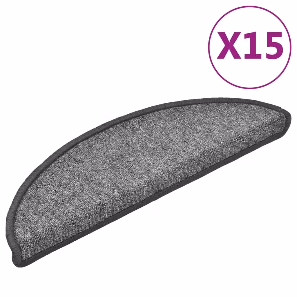 Berkfield Home Non-Slip Self-Adhesive Carpet Stair Treads, 15 Pieces, Dark Grey, W: 56 cm, D: 17 cm, H: 3 cm – 2