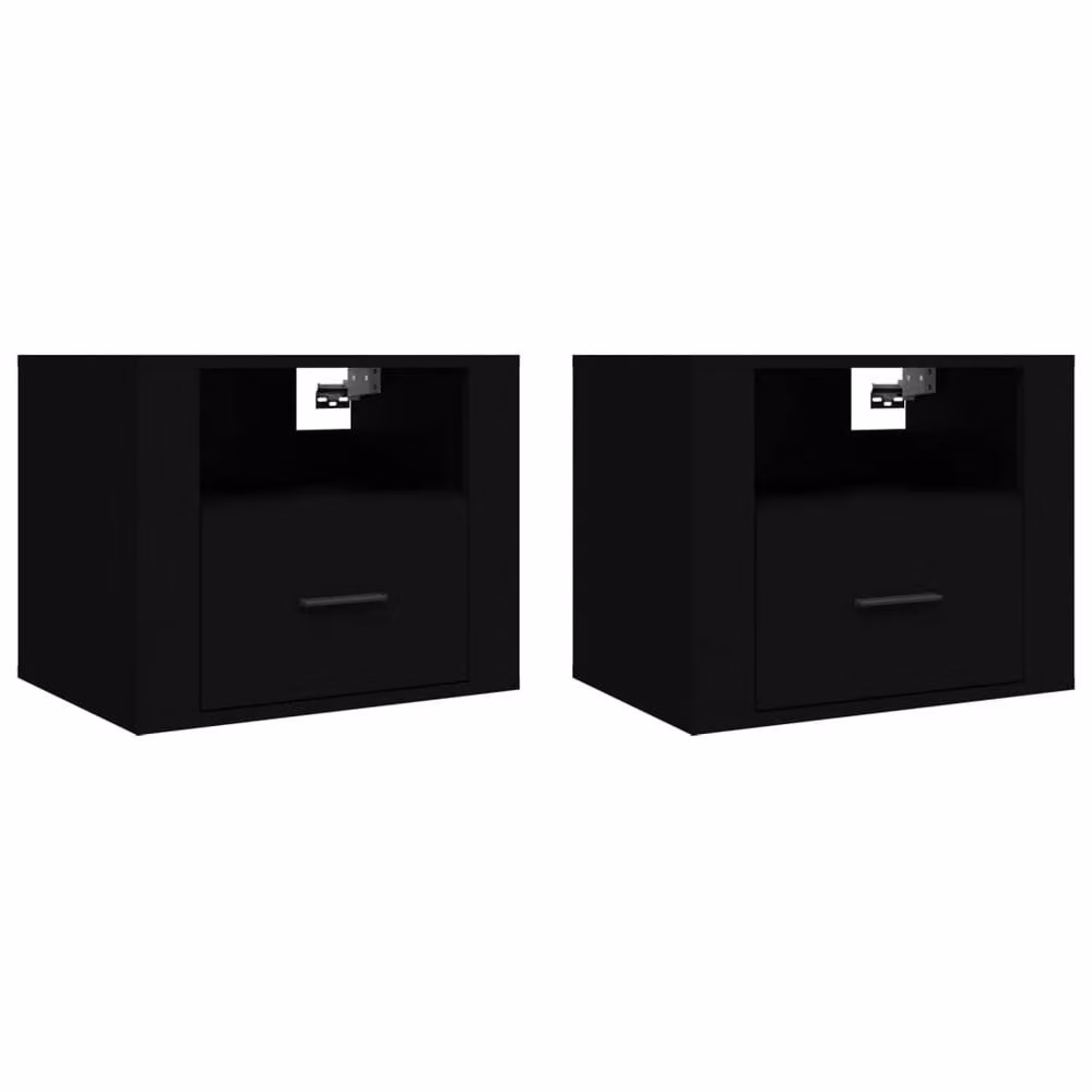 Berkfield Home Elegant Wall-mounted Bedside Cabinets, 2 Piece Set, Black, W: 50 cm, D: 36 cm, H: 40 cm – 3