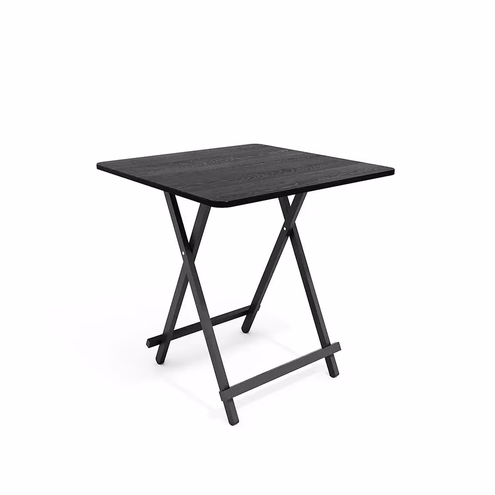 Living and Home Black Folding Square Wooden Table with MDF Laminate Top and Metal X-Frame for Indoor and Outdoor Use – 3