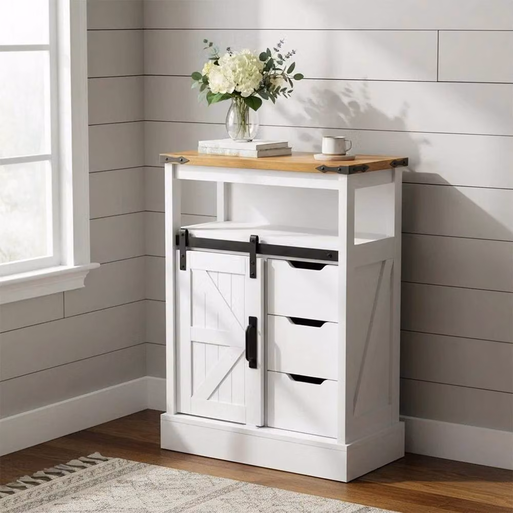 KORVIXA Modern White Sideboard Buffet Kitchen Cabinet W/D/H: 100 x 100 x 100 cm – 2