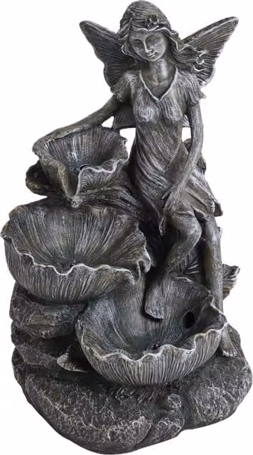 Breeins Grey Outdoor Fairy Statue Tabletop Fountain with Solar LED Lights