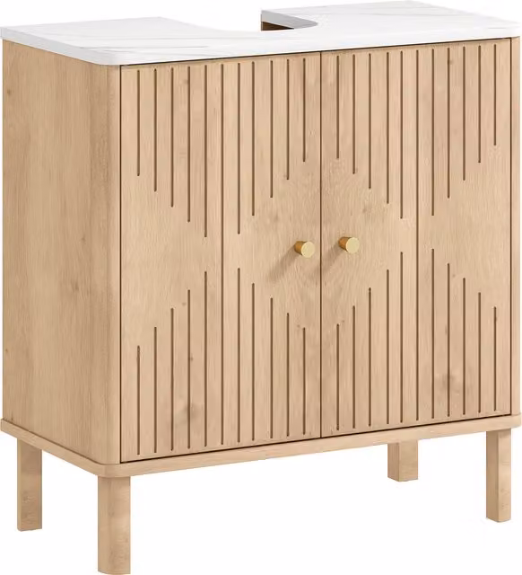 HOMCOM Modern Under Sink Bathroom Cabinet in Brown and Gold with Internal Shelves and Hinged Doors