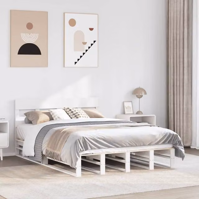 Berkfield Home Small Double Solid Wood Pine Bed Frame, White, W/D/H: 120 x 190 cm