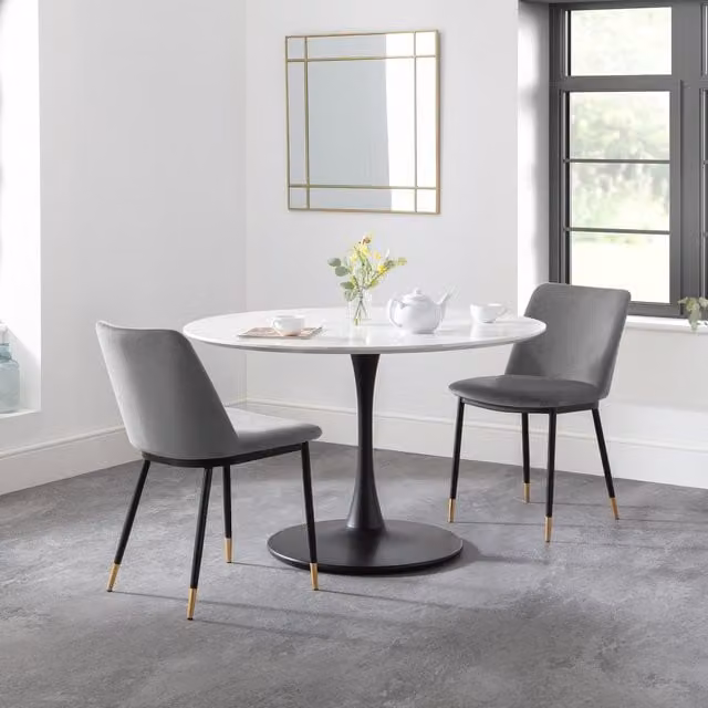 Julian Bowen Holland Round Marble Dining Table and Delaunay Chairs Set in Grey