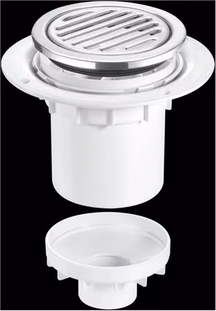 McAlpine TSG2-R125SS White Vertical Water Seal Trapped Gully with Stainless Steel Tile Insert and Odour Trap – 1