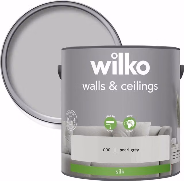 wilko Walls and Ceilings Silk Emulsion Paint, Grey, 2.5 l