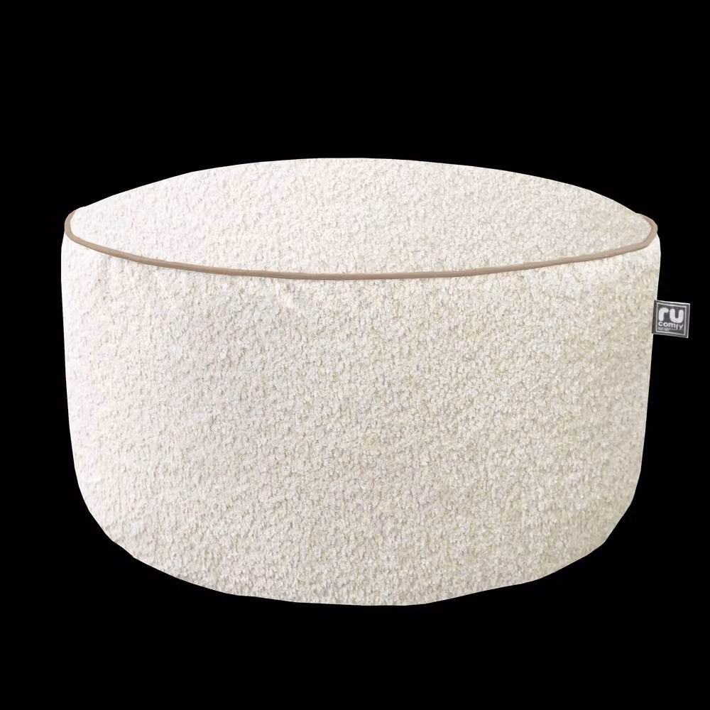 rucomfy Indoor Bean Bag Pouffe Snug Drum Footstool in Beige Bouclé Fabric – 4