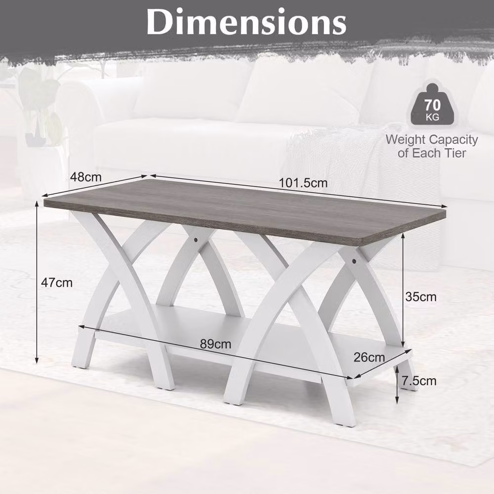 Gymax White Farmhouse Wooden Accent Coffee Table with Storage Shelf – 2