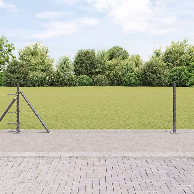 Berkfield Home Grey Steel Hexagon Wire Mesh Fence, W/H: 10 x 0.5 m