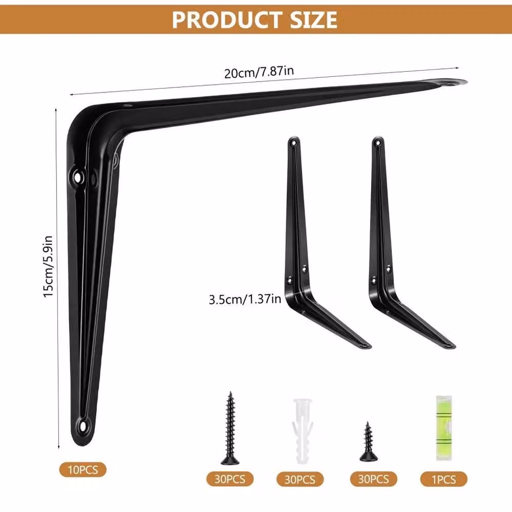 NESTLUNE Heavy Duty Steel Shelf Brackets in Black, W/D/H: 100 x 15 x 15 cm – 2