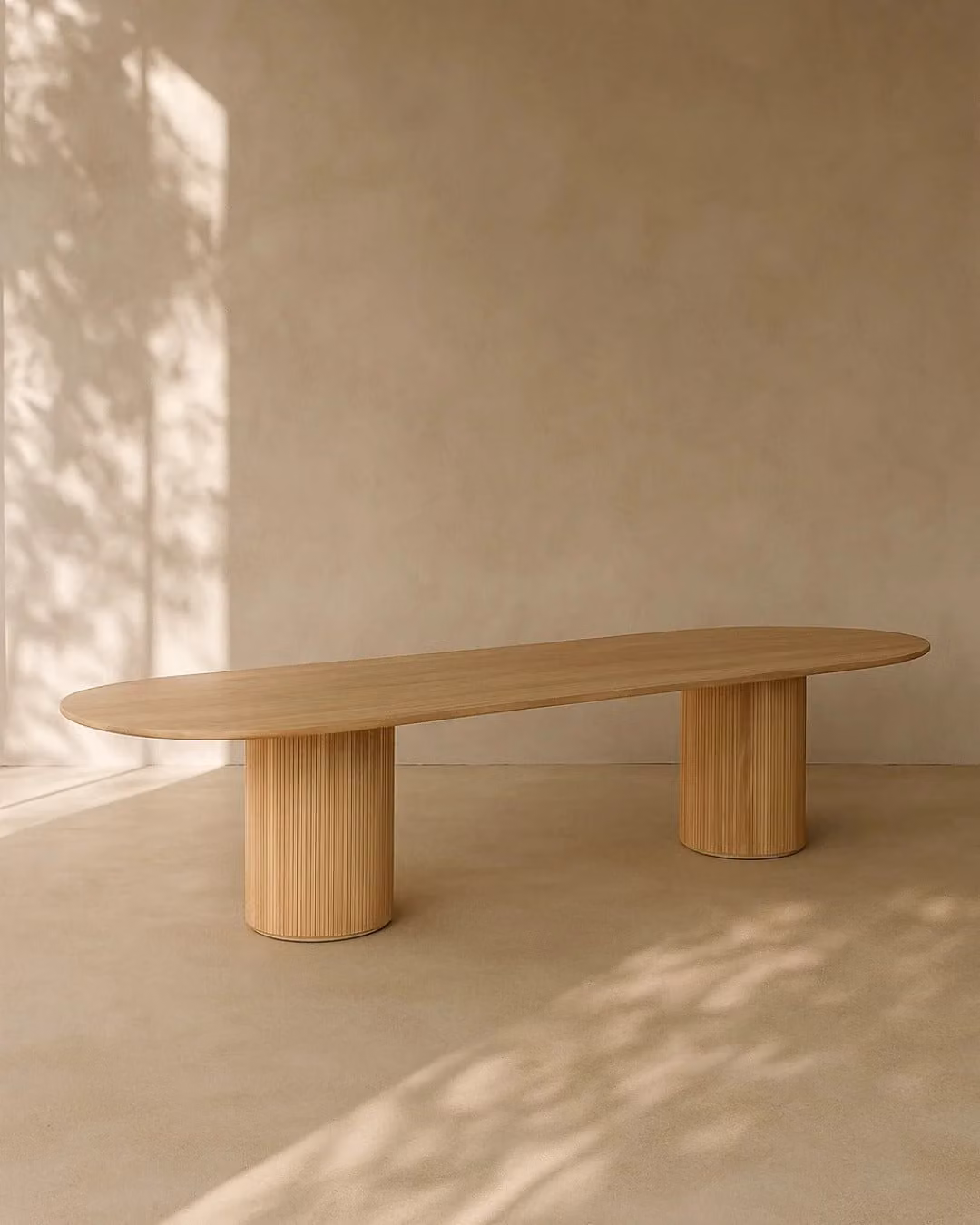 Lantine 320 Pill Shaped Oval Dining Table in Ash Oak and Beige, W: 320 cm, H: 75 cm