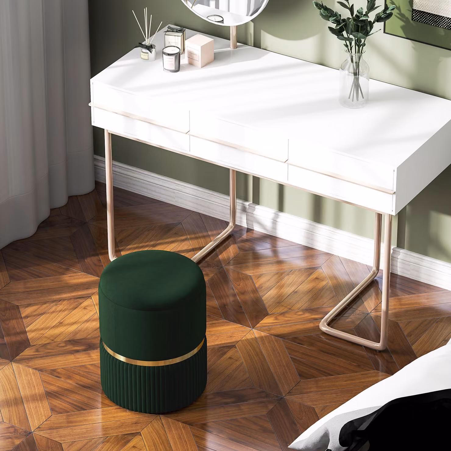 HOMCOM Velvet Storage Ottoman in Green – 8