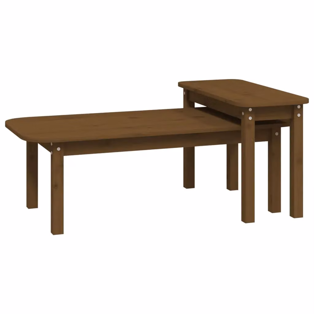 Berkfield Home 2 Piece Rustic Solid Pine Coffee Table Set in Brown – 2