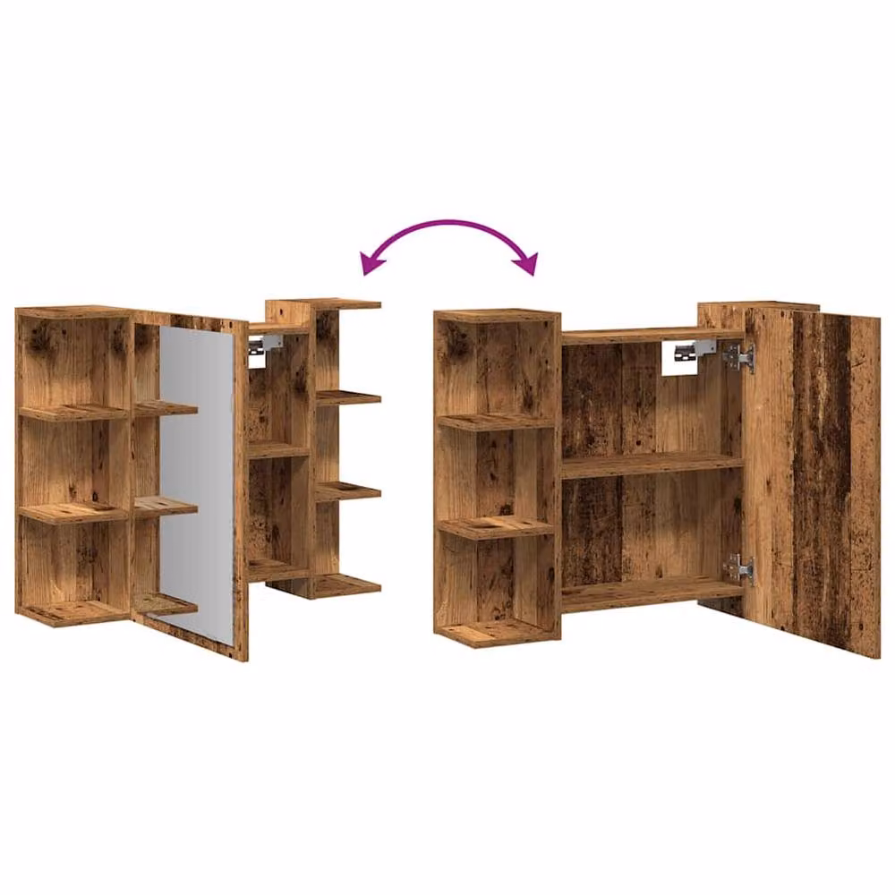 Berkfield Home Modern Bathroom Mirror Cabinet in Brown Old Wood, W/D/H: 80 x 20.5 x 64 cm – 4