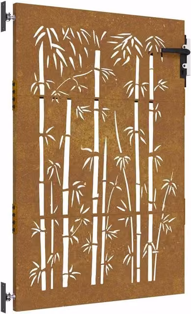 Berkfield Home Garden Gate in Brown Corten Steel with Bamboo Design, W: 85 cm, H: 125 cm